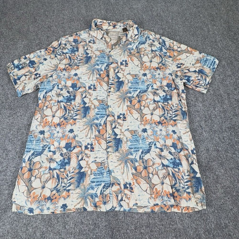 Margaritaville Shirt Mens L Hawaiian Floral Silk Linen Beach Resort Cruise Dad